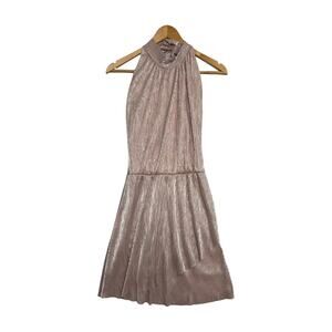 OML Mini Dress Womens Small Pink Metallic Pleated Halter Cocktail Party Sexy